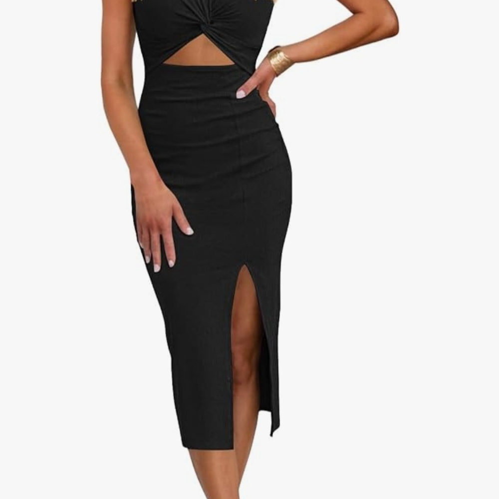Elegant Black Midi Dress with Knot Detail - Picture 5 of 8